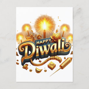 Cartes Pour Fêtes Annuelles Elégant Happy Diwali Gold Candle Festival de lumiè