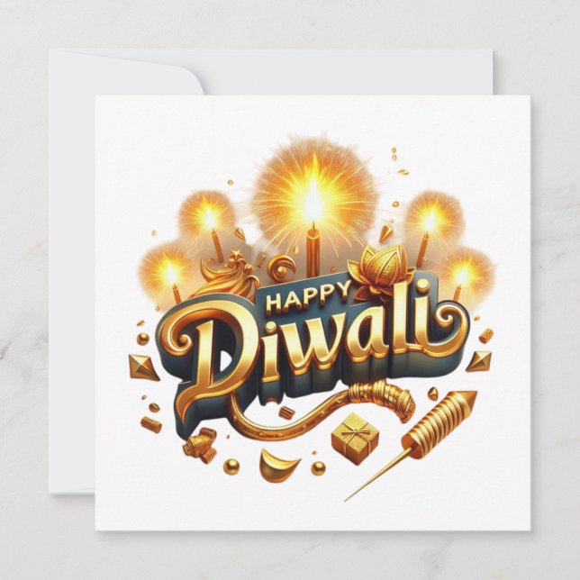 Cartes Pour Fêtes Annuelles Elégant Happy Diwali Gold Candle Festival de lumiè (Devant)