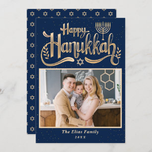 Cartes Pour Fêtes Annuelles Elegant Happy Hanoukka Navy Blue and Gold Photo