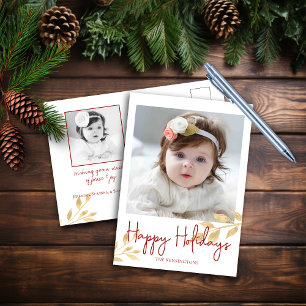 Cartes Pour Fêtes Annuelles Elégant Happy Holidays Gold Feuilles Photo