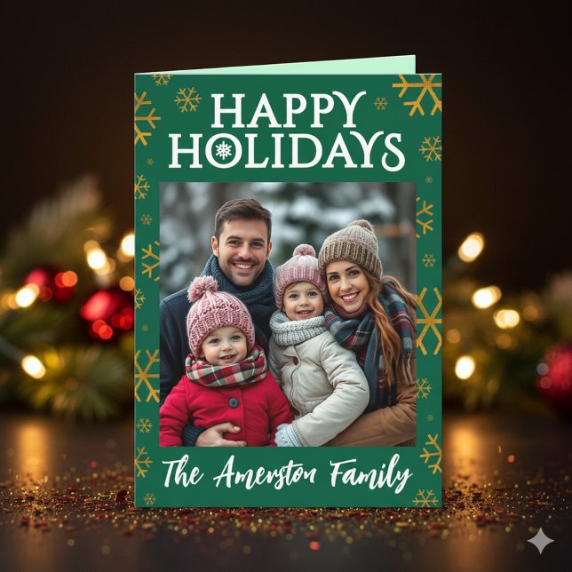 Cartes Pour Fêtes Annuelles Elegant Happy Holidays Gold Foil Snowflakes Photo (Elegant Happy Holidays Photo Gold Foil Snowflakes Christmas Greeting Card Cover Photo)