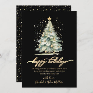 Cartes Pour Fêtes Annuelles Elégant Happy Holidays Gold Script Tree non photo