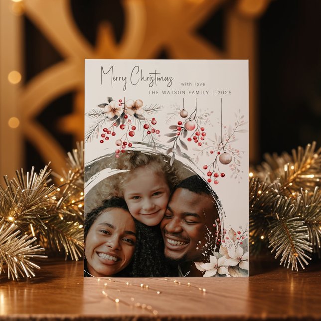 Cartes Pour Fêtes Annuelles Elégant hiver Berries & Florales Noël (Créateur téléchargé)