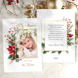 Cartes Pour Fêtes Annuelles Elégant hiver Floral or Joyeux Noël 1 Photo