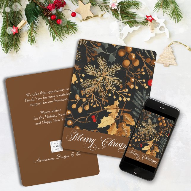 Cartes Pour Fêtes Annuelles Élégant hiver Foliage Joyeux Noël Entreprise (Créateur téléchargé)