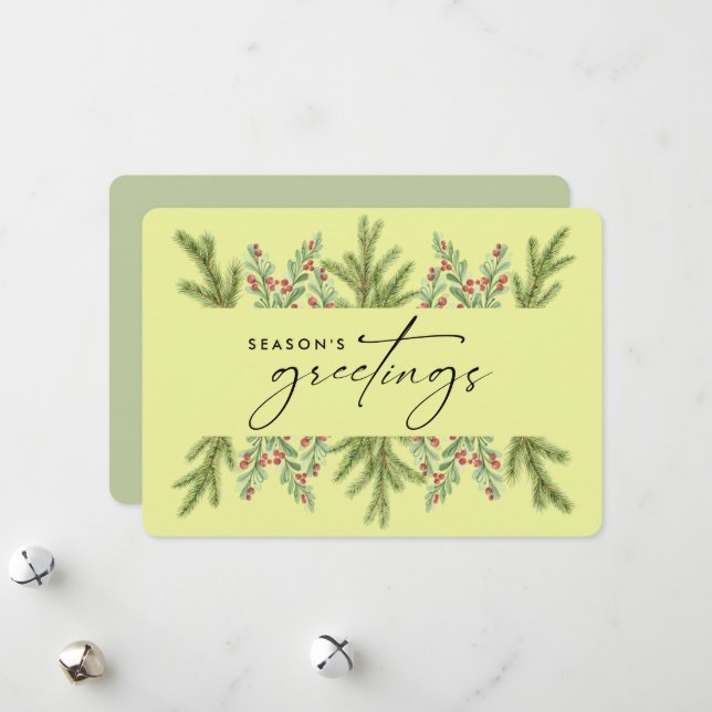 Cartes Pour Fêtes Annuelles Elégant hiver verdure Affaires AJOUTER LOGO (Devant/Arrière en situation)
