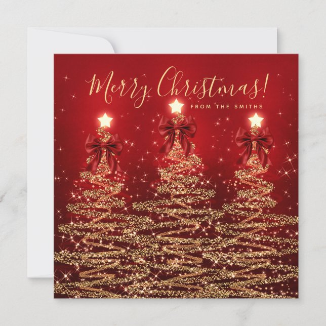 Cartes Pour Fêtes Annuelles Elegant Holiday Gold Red Christmas Trees Greeting  (Devant)
