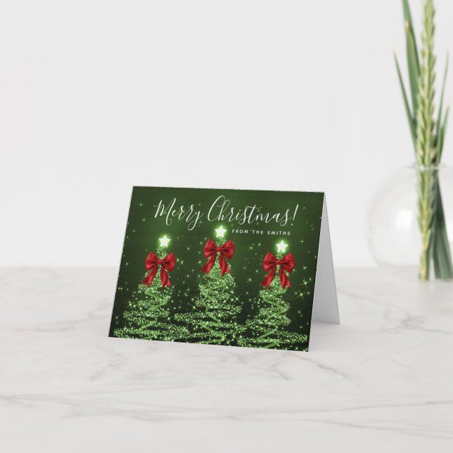 Cartes Pour Fêtes Annuelles Elegant Holiday Green Christmas Trees Greeting Red (Devant)