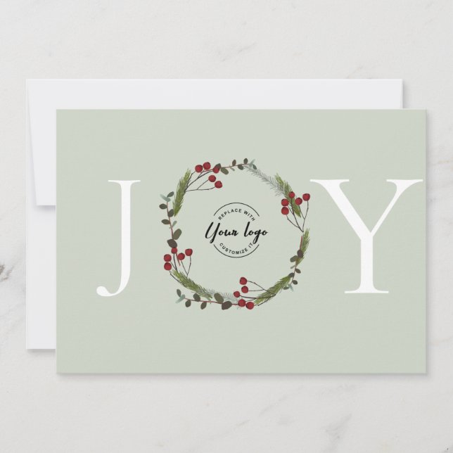 Cartes Pour Fêtes Annuelles Elégant Holly Pine Wreath Joy Business logo person (Devant)