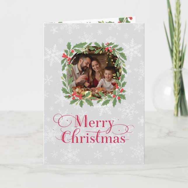 Cartes Pour Fêtes Annuelles Elegant Holly Wreath Merry Christmas Photo (Devant)