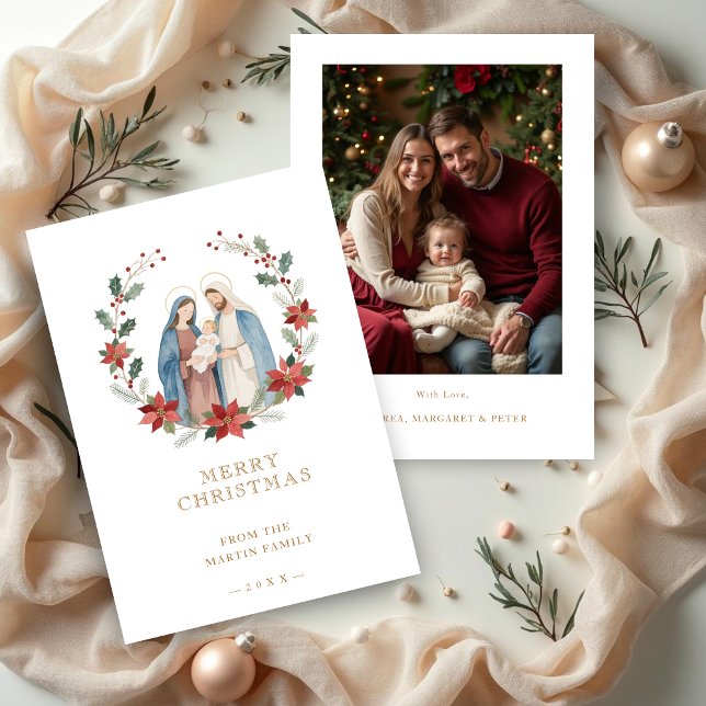 Cartes Pour Fêtes Annuelles Elegant Holy Nativity Family Christmas Photo  (Elegant Holy Nativity Family Christmas Holidays Cards with Back Family Photo.)