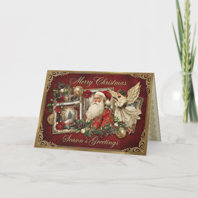 Cartes Pour Fêtes Annuelles Elegant Ivory and Red Victorian Christmas Collage (Devant)