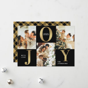 Cartes Pour Fêtes Annuelles Elegant Joy Black Gold Photo Collage Noël