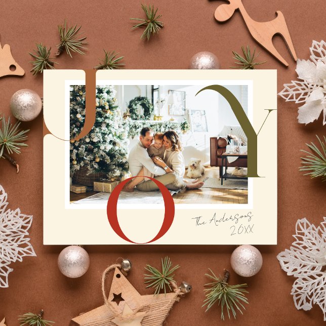 Cartes Pour Fêtes Annuelles Elegant JOY Boho Joyeux Noël Famille Photo (Créateur téléchargé)