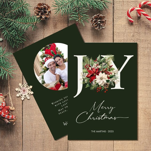 Cartes Pour Fêtes Annuelles Elégant Joy Christmas Wreath Photo (Créateur téléchargé)