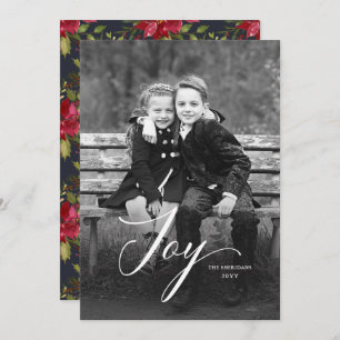 Cartes Pour Fêtes Annuelles Elégant Joy Script Poinsettia Noël Pleine Photo