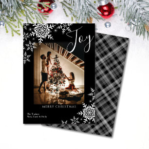 Cartes Pour Fêtes Annuelles Elégant Joy Snowflakes Plaid Joyeux Noël Photo