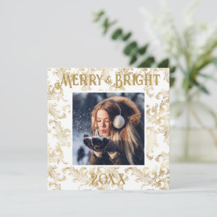 Cartes Pour Fêtes Annuelles Elégant Joyeux & Bright Photo Gold Vintage
