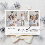 Cartes Pour Fêtes Annuelles Elégant Joyeux et brillant 3 Photo Holiday Card<br><div class="desc">Carte photo de vacances simple et élégant avec un motif blanc sur le dos. Pour une personnalisation plus avancée de cette conception,  veuillez cliquer sur le lien Personnaliser supplémentaire pour changer la police,  la taille,  la couleur,  etc.</div>