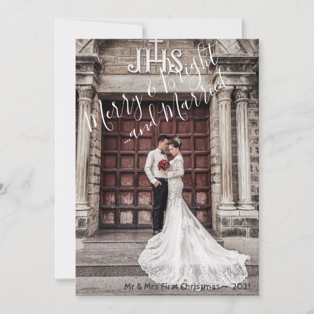 Cartes Pour Fêtes Annuelles Élégant Joyeux et lumineux et marié photo de Noël (Devant)