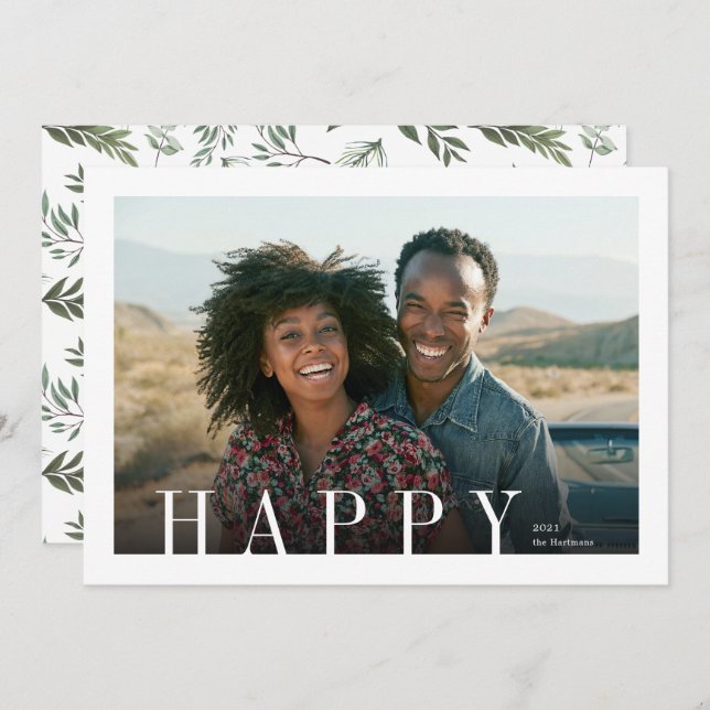 Cartes Pour Fêtes Annuelles Élégant Joyeux Joyeux Découpage moderne Photo Noël (Devant / Derrière)