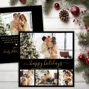 Cartes Pour Fêtes Annuelles Élégant Joyeux Joyeux Script Black Gold 5 Photo