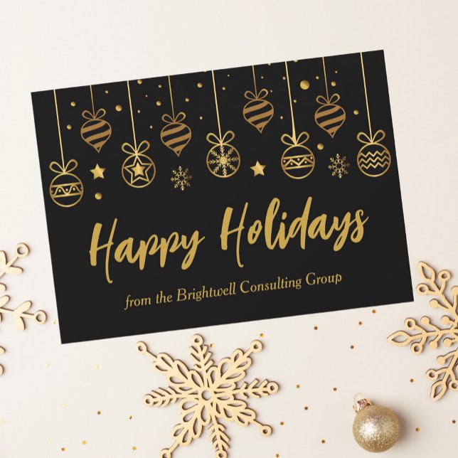 Cartes Pour Fêtes Annuelles Elégant Joyeux Joyeux Vacances Black Gold Custom B (Créateur téléchargé)
