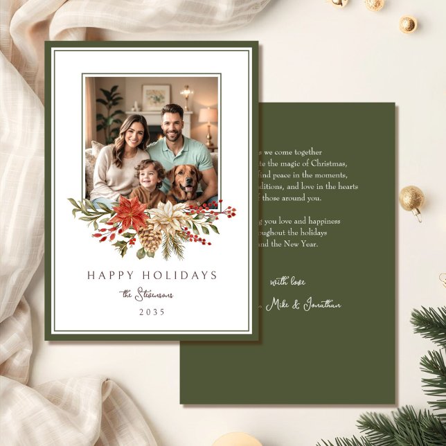 Cartes Pour Fêtes Annuelles Elégant Joyeux Joyeux Vacances Poinsettia Photo (Créateur téléchargé)