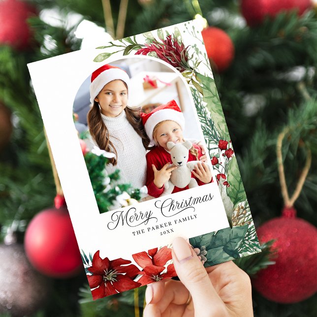 Cartes Pour Fêtes Annuelles Elégant Joyeux Noël Botanique Arc Photo (Créateur téléchargé)