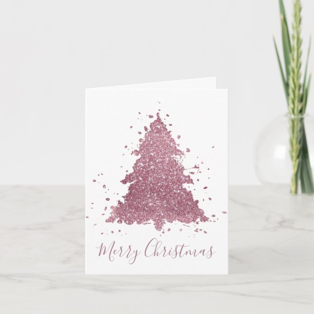 Cartes Pour Fêtes Annuelles Élégant Joyeux Noël | Dusty Mauve Pink Tree (Devant)