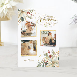 Cartes Pour Fêtes Annuelles Élégant Joyeux Noël en or Botanique 3-Photo