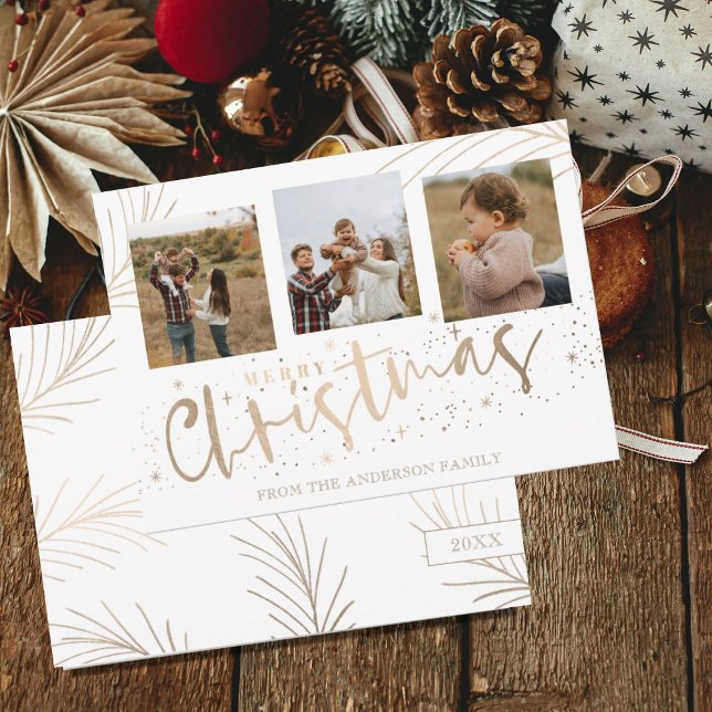 Cartes Pour Fêtes Annuelles Élégant Joyeux Noël Faux Gold 3 Photo (Créateur téléchargé)