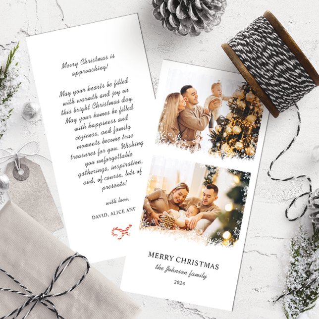 Cartes Pour Fêtes Annuelles Elégant Joyeux Noël Flocon de neige Cadre Deux Pho (Créateur téléchargé)