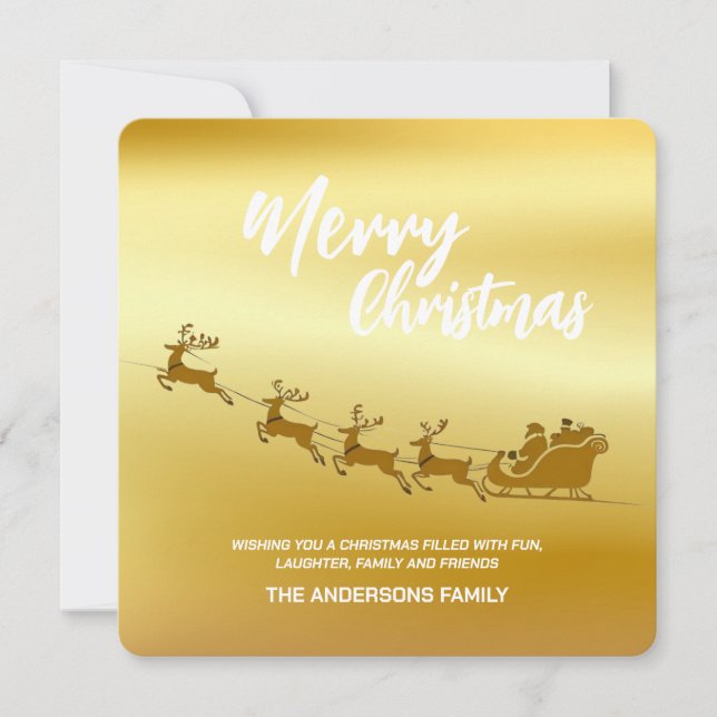 Cartes Pour Fêtes Annuelles Élégant Joyeux Noël Gold père Noël Deer Sled xmas (Devant)