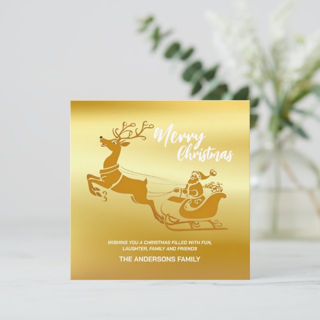 Cartes Pour Fêtes Annuelles Elégant Joyeux Noël Gold père Noël Sled Xmas Patte (Debout devant)