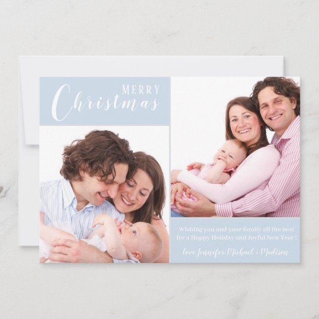 Cartes Pour Fêtes Annuelles Elégant Joyeux Noël Icy Blue| |2 Photo (Devant)