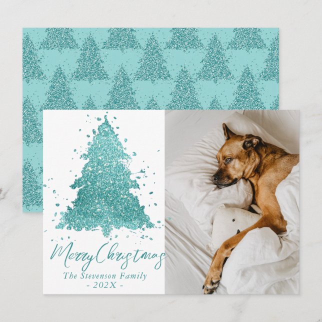 Cartes Pour Fêtes Annuelles Élégant Joyeux Noël | Luxe Aqua Mint Photo (Devant / Derrière)