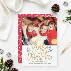 Cartes Pour Fêtes Annuelles Elégant Joyeux Noël Or Brossé Script Photo