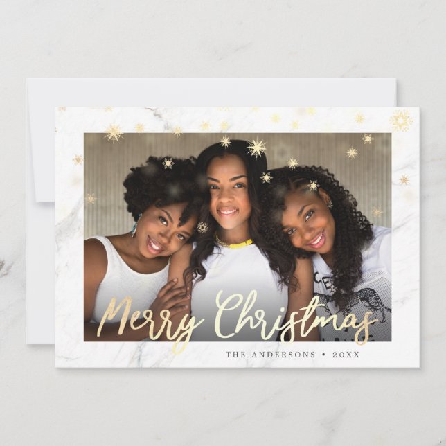 Cartes Pour Fêtes Annuelles Élégant Joyeux Noël Or Photo personnalisée (Devant)