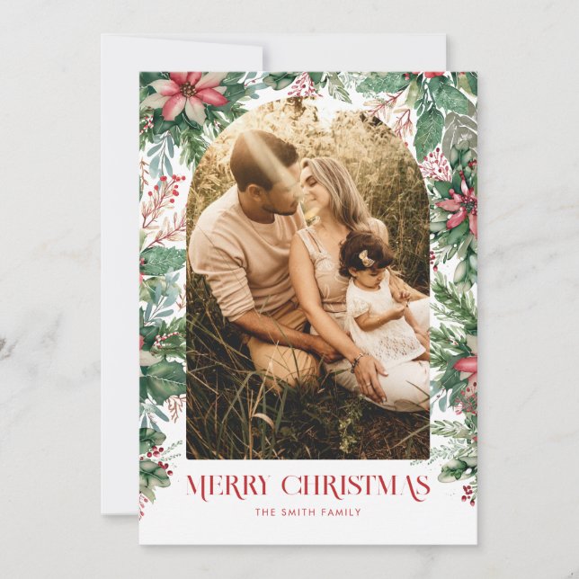 Cartes Pour Fêtes Annuelles Elégant Joyeux Noël Photo Arch Floral (Devant)
