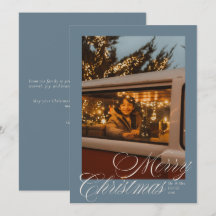 Élégant Joyeux Noël Photo Bleue Script
