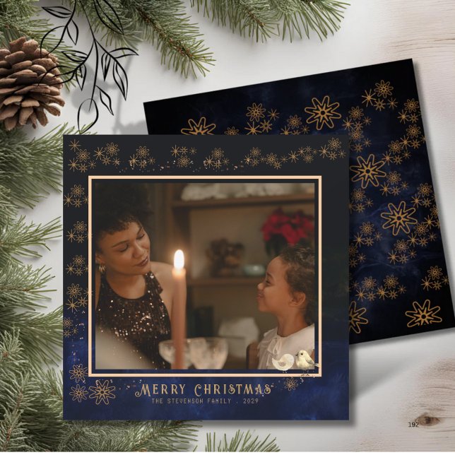 Cartes Pour Fêtes Annuelles Elégant Joyeux Noël Photo Marine Bleu (Elegant Merry Christmas Photo Navy Blue Holiday Card)