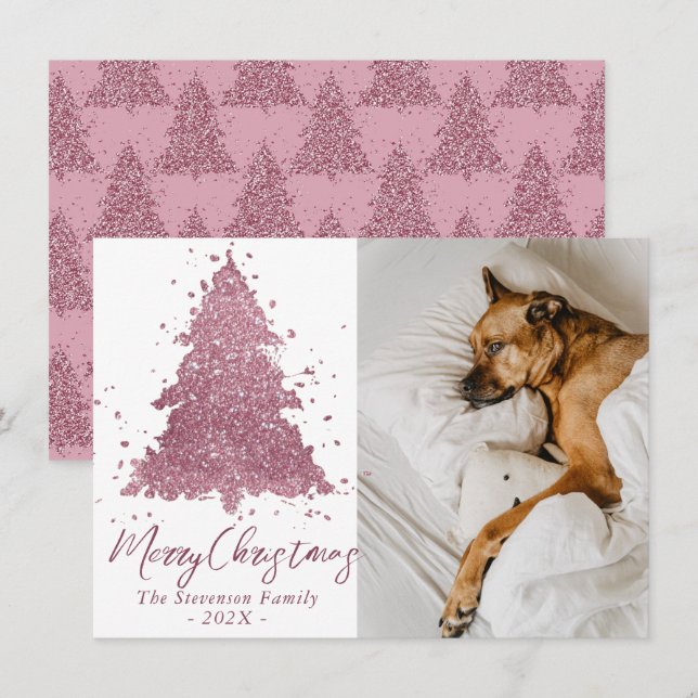 Cartes Pour Fêtes Annuelles Élégant Joyeux Noël | Photo rose Dusty Mauve (Devant / Derrière)