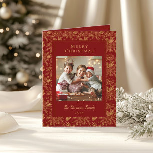 Cartes Pour Fêtes Annuelles Elégant Joyeux Noël Rouge Faux Gold Photo