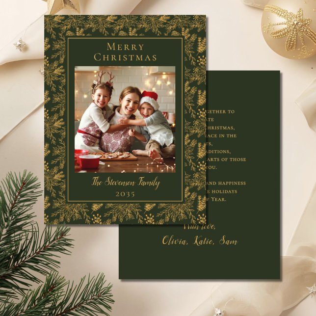 Cartes Pour Fêtes Annuelles Élégant Joyeux Noël Vert Faux Gold Photo (Créateur téléchargé)