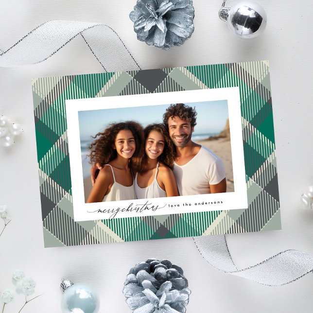 Cartes Pour Fêtes Annuelles Élégant Joyeux Noël Vert Photo Plaid personnalisée (Créateur téléchargé)
