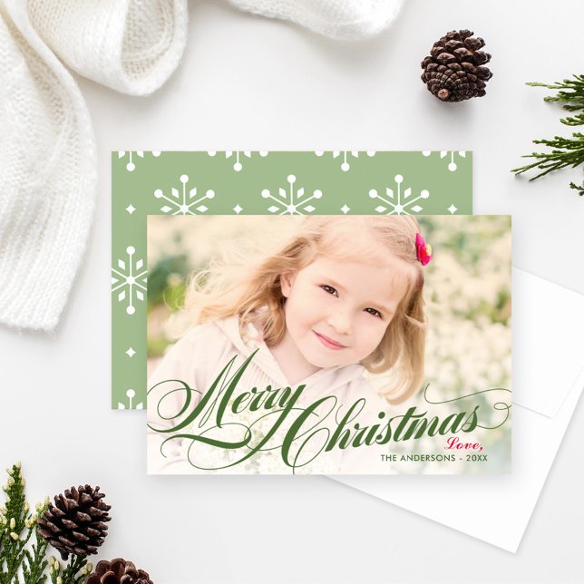 Cartes Pour Fêtes Annuelles Élégant Joyeux Noël Vert Photo Script (Créateur téléchargé)