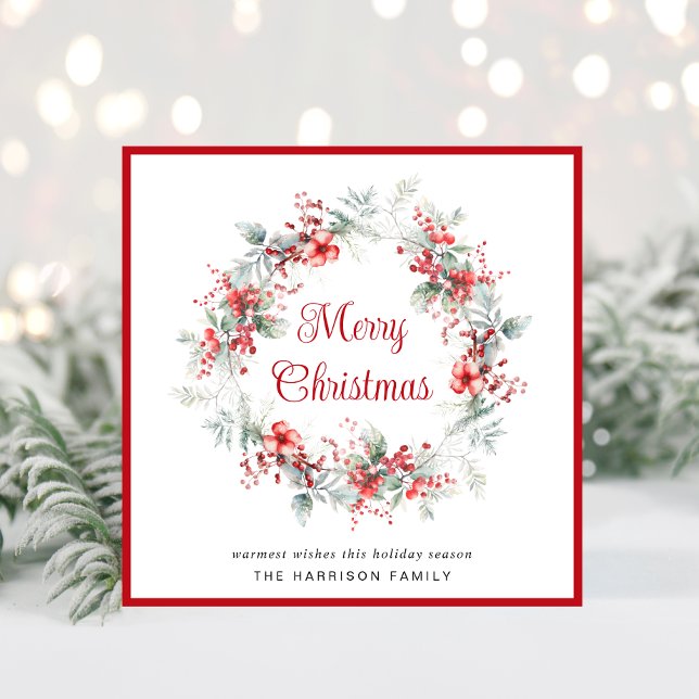 Cartes Pour Fêtes Annuelles Elégant Joyeux Noël Wreath Aquarelle (Créateur téléchargé)