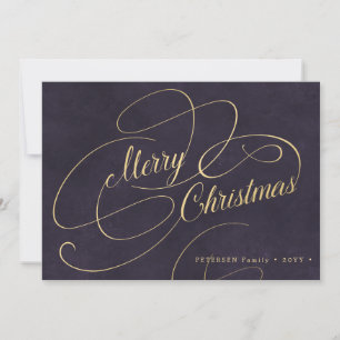 Cartes Pour Fêtes Annuelles Élégant Joyeux script or de Noël violet