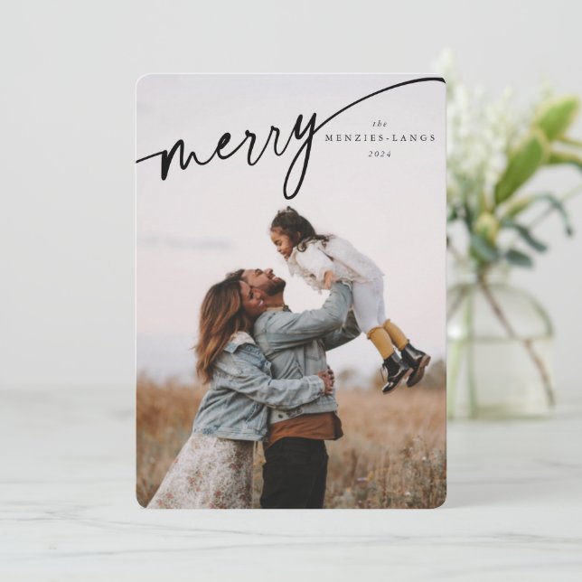 Cartes Pour Fêtes Annuelles Élégant Joyeux script typographique noir (Debout devant)